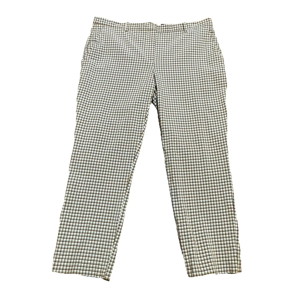 Theory Women Treeca 4 Cropped Check Pants Size:12 Blue Plaid Stretch Viscose